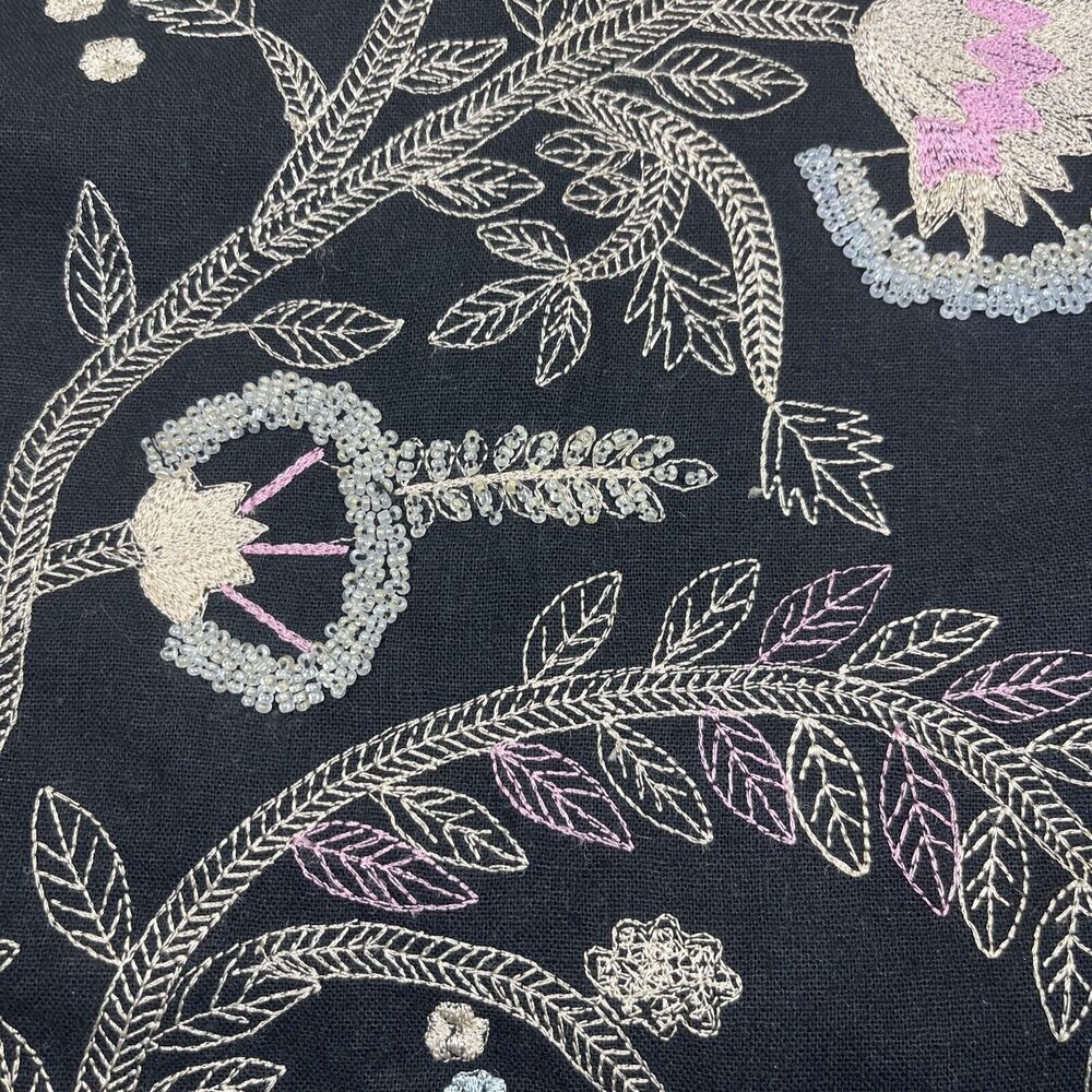 Richard Malcolm Embroidered Beaded Floral Skirt Linen Blend Black Size 14 - Picture 2 of 7